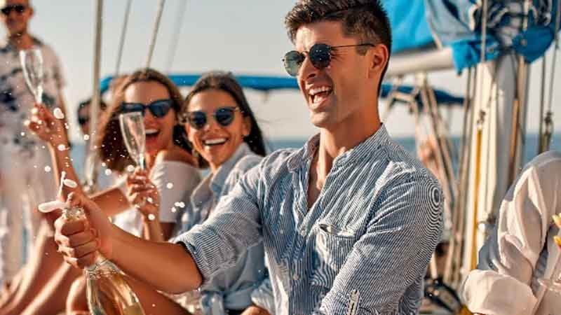 Cabo San Lucas party boat rental for group celebrations, snorkeling tours and sunset cruises